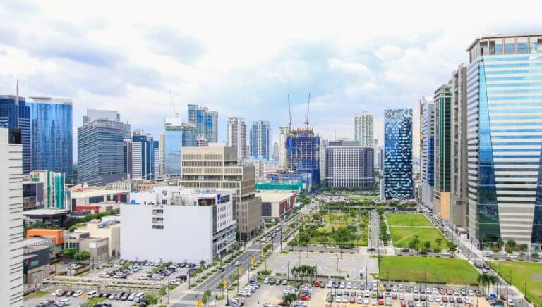 A skyline view of Bonifacio Global City that boasts newly built high-end towers.